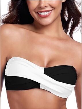 Victoria's Secret Black & White Twist Strapless Bandeau Swim Top